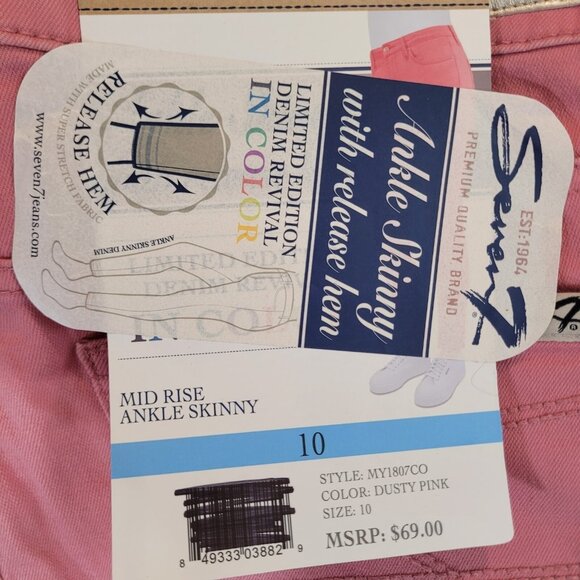 NWT Seven 7 Jeans Womens 10 30x29 Pink Mid Rise Ankle Skinny Stretch Denim Pants - Picture 5 of 8